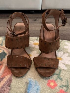 Madewell Brown Suede Studded Ankle-Strap Heels